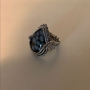 Sterling handmade Snowflake Obsidian Ring!!